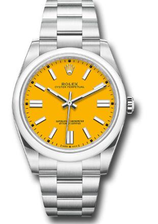 Replica Rolex Oyster Perpetual 41 Watch 124300 Domed Bezel - Yellow Index Dial - Oyster Bracelet